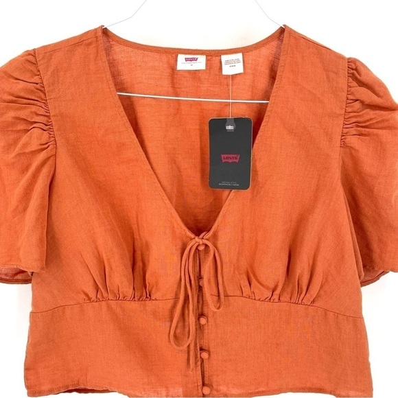Levi's NAT Burnt Orange Luisa Puff Sleeve Blouse - Picture 4 of 7